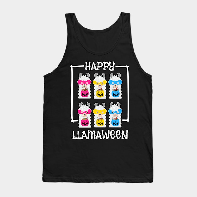 LGBTQ Fall Halloween Pansexual Pride Cute Llamas Happy Llamaween Tank Top by egcreations